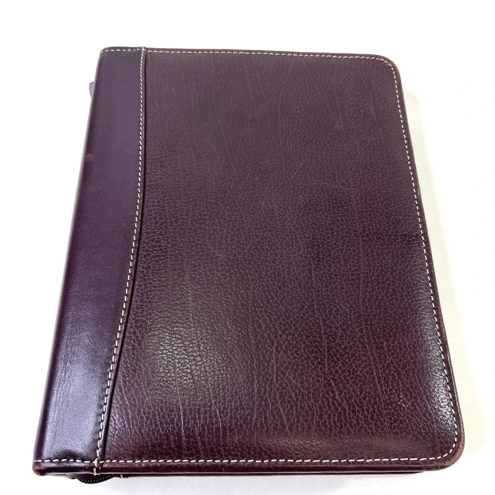 Franklin Quest 7 Ring Zip Binder Burgundy Top Grain Leather Aniline Trim